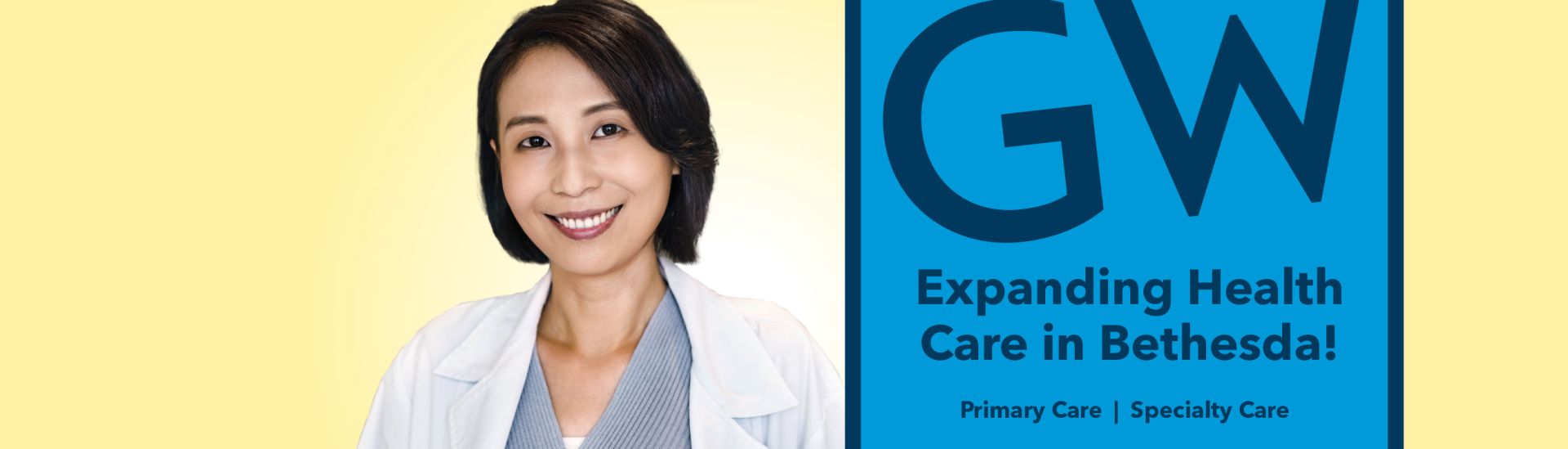 GW expanding health care in Bethesda - Primary and Specialty Care | provider wearing white coat